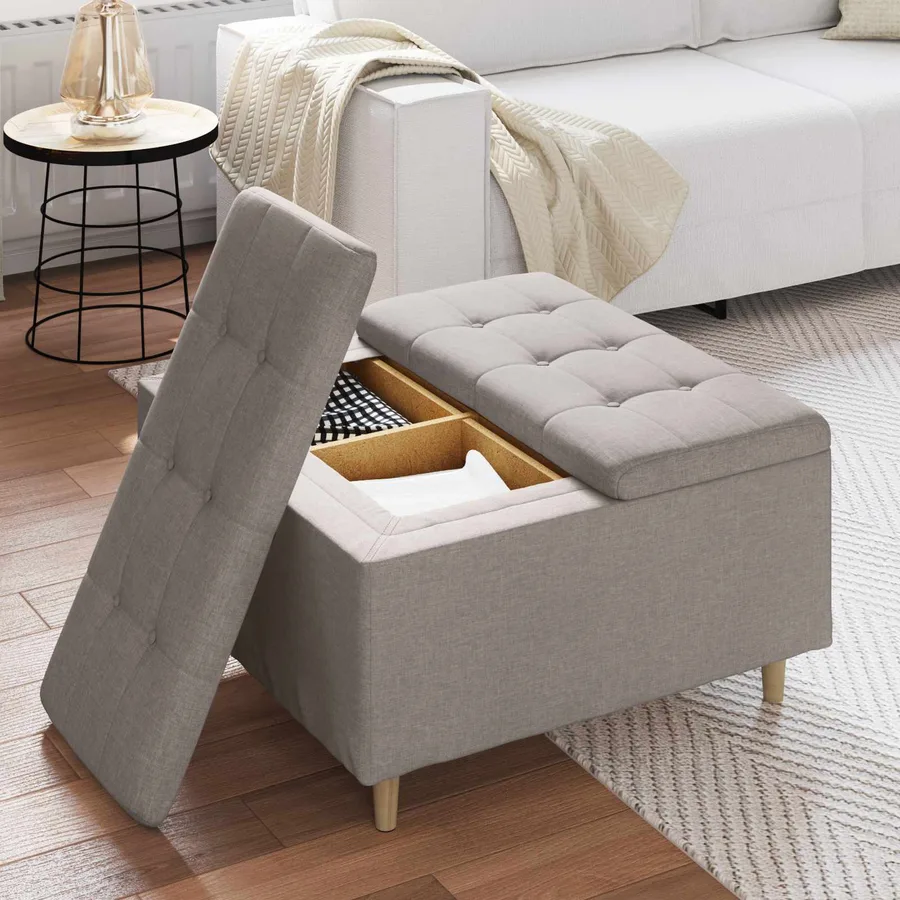 Pouf de rangement avec coussin Taupe 80 x 80 x 45 cm tissu - 4