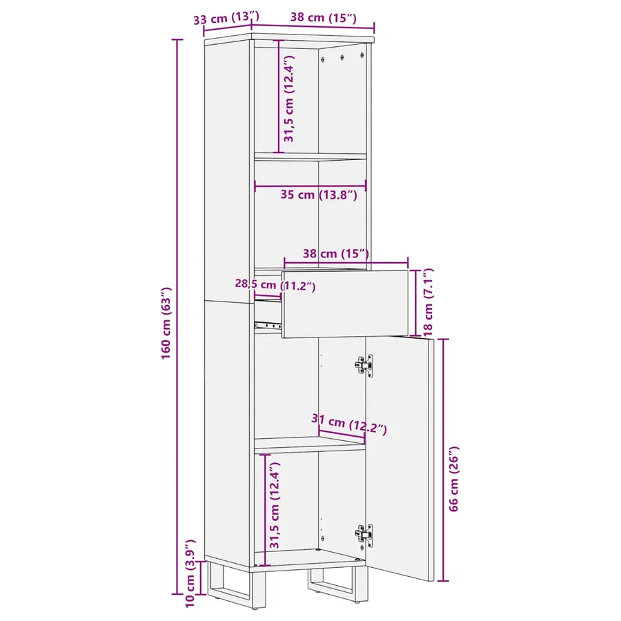 Armoire de salle de bain Chêne artisanal 38 x 33 x 160 cm - 12