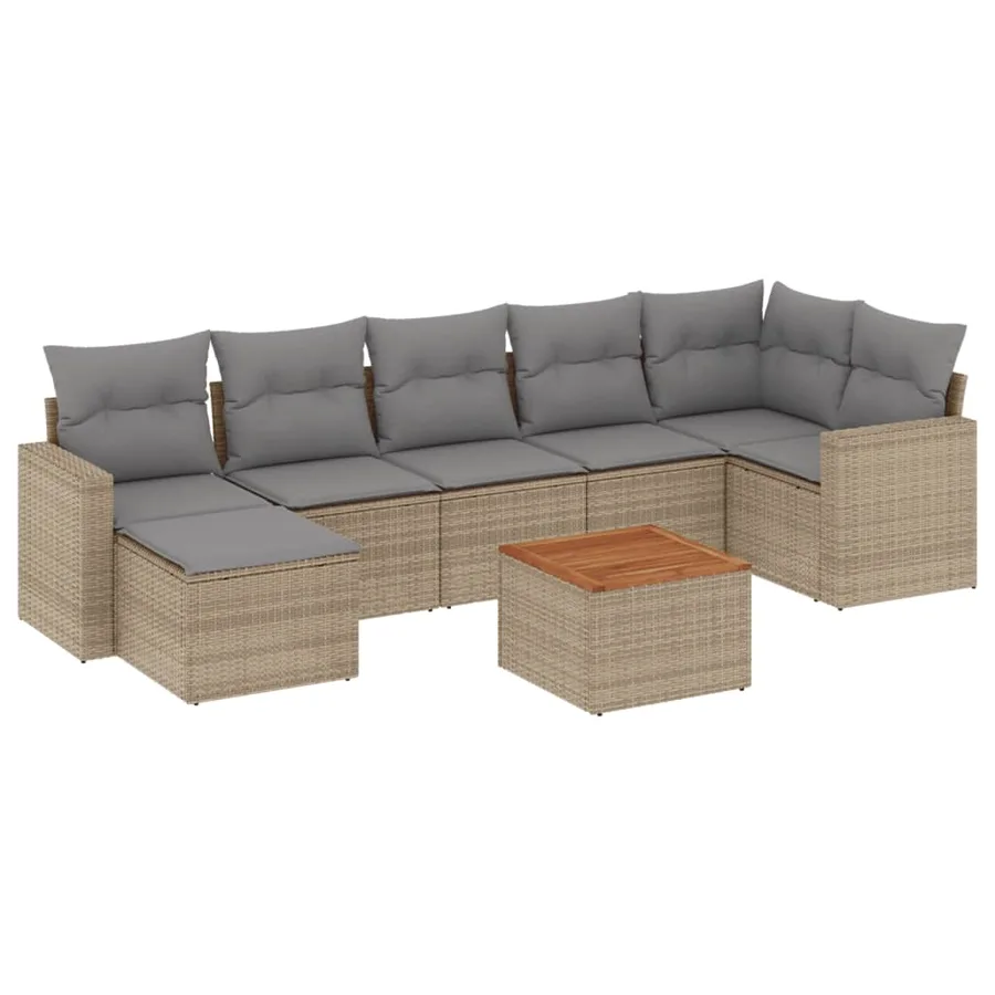 Salon de jardin avec coussins 8 pcs beige résine tressée - 2