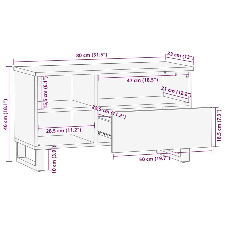 Meuble TV Marron 80 x 33 x 46 cm Bois de mangue massif - 12