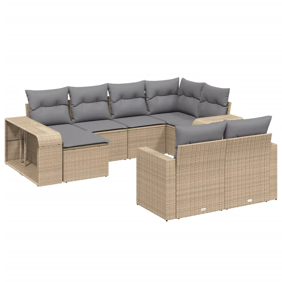 Salon de jardin avec coussins 10 pcs beige résine tressée - 2