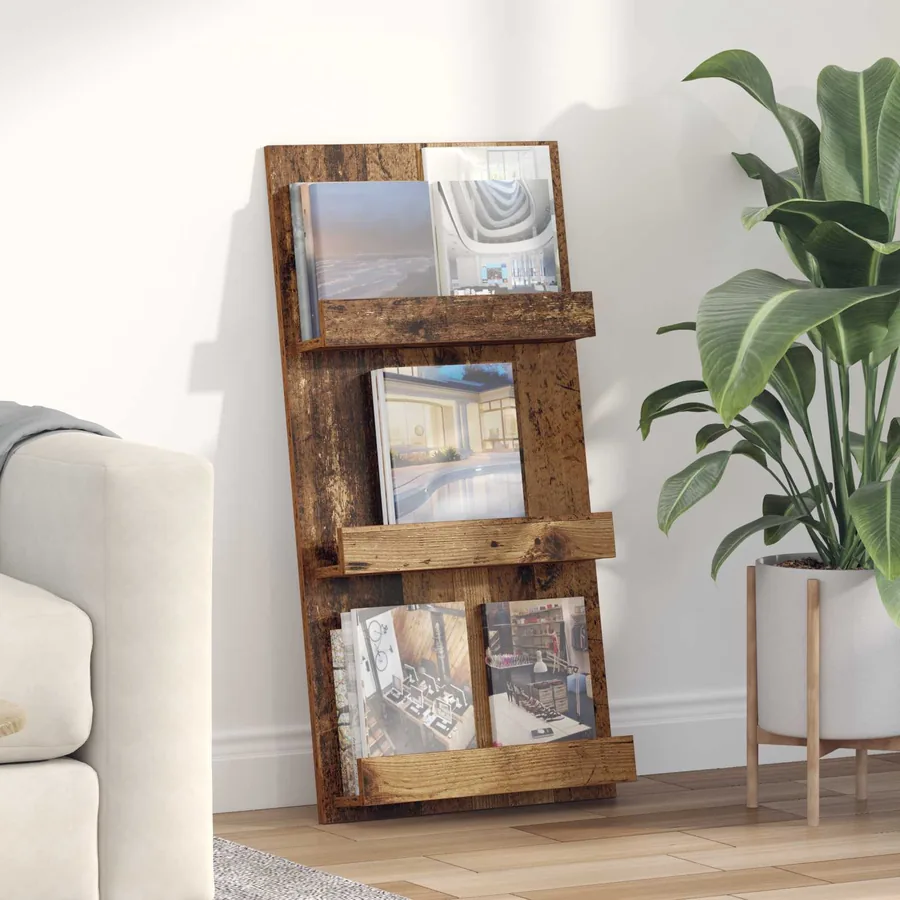 Étagère à magazines avec étagère Bois ancien 51 x 11 x 102 cm