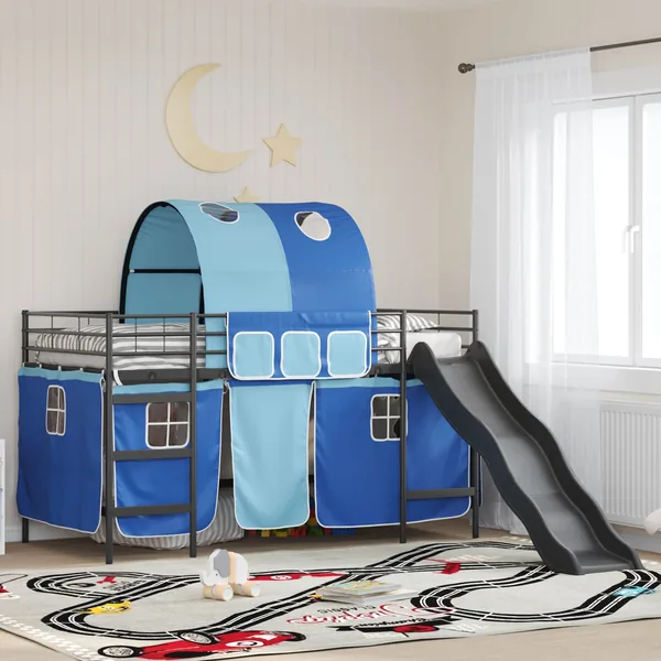 Lit mezzanine pour enfants Noir et Bleu 90 x 200 cm Métал