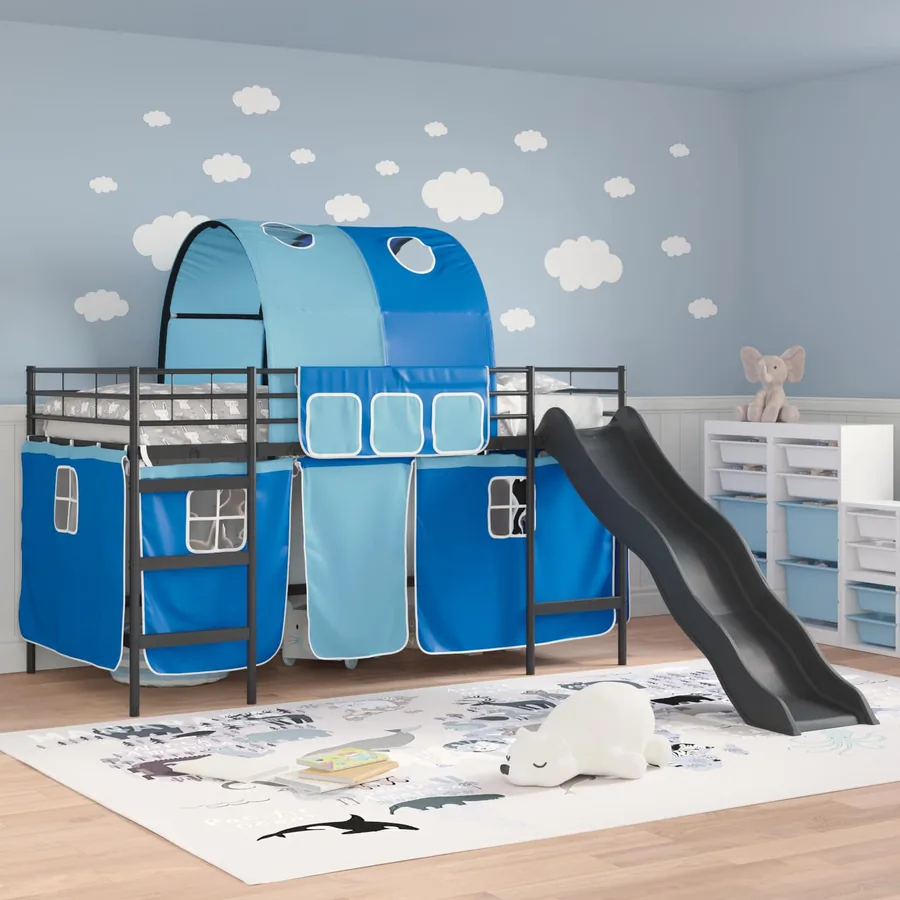Lit mezzanine pour enfants Noir et Bleu 90 x 200 cm Métал - 3