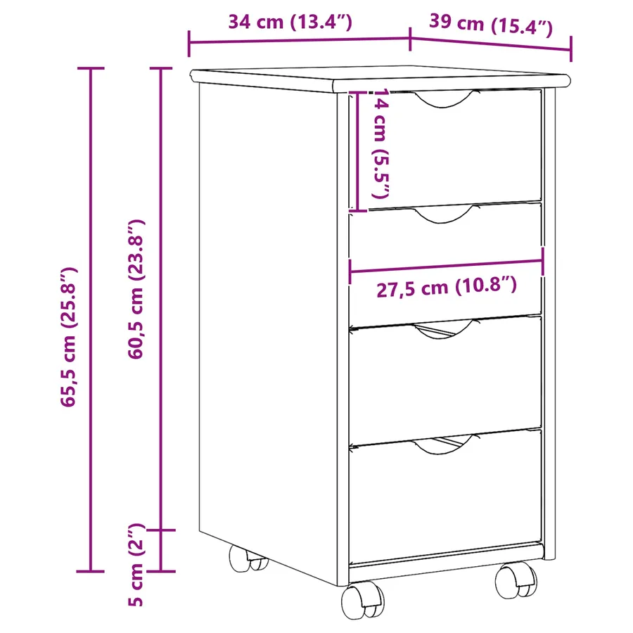 Cabinet roulant avec roue Marron miel 34 x 39 x 65,5 cm - 8