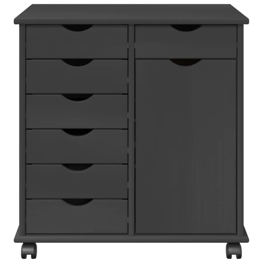 Cabinet roulant Gris 63,5 x 39 x 65,5 cm Bois de Pin Massif - 5