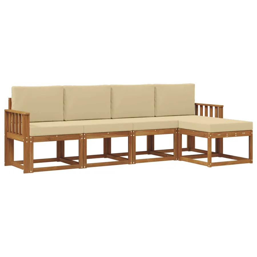 Ensemble de canapés d'extérieur 5 pcs Naturel et Beige - 2
