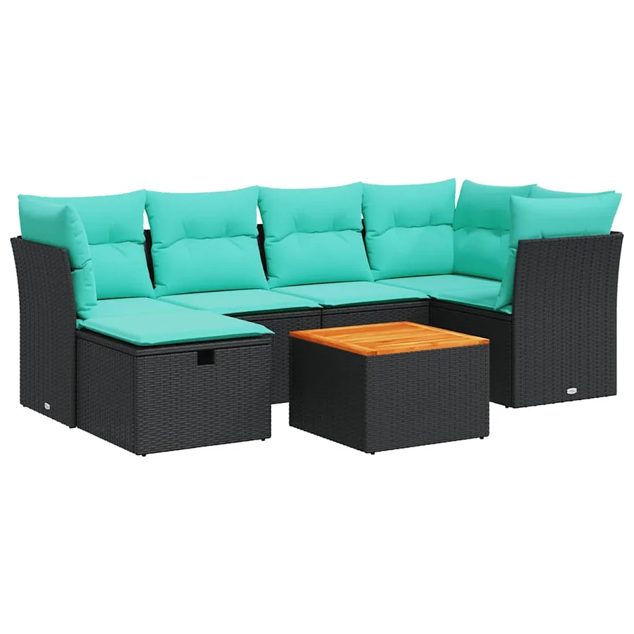 Salon de jardin 7 pcs avec coussins noir résine tressée 55 x 62 x 69 cm - 60,0 kg - 2