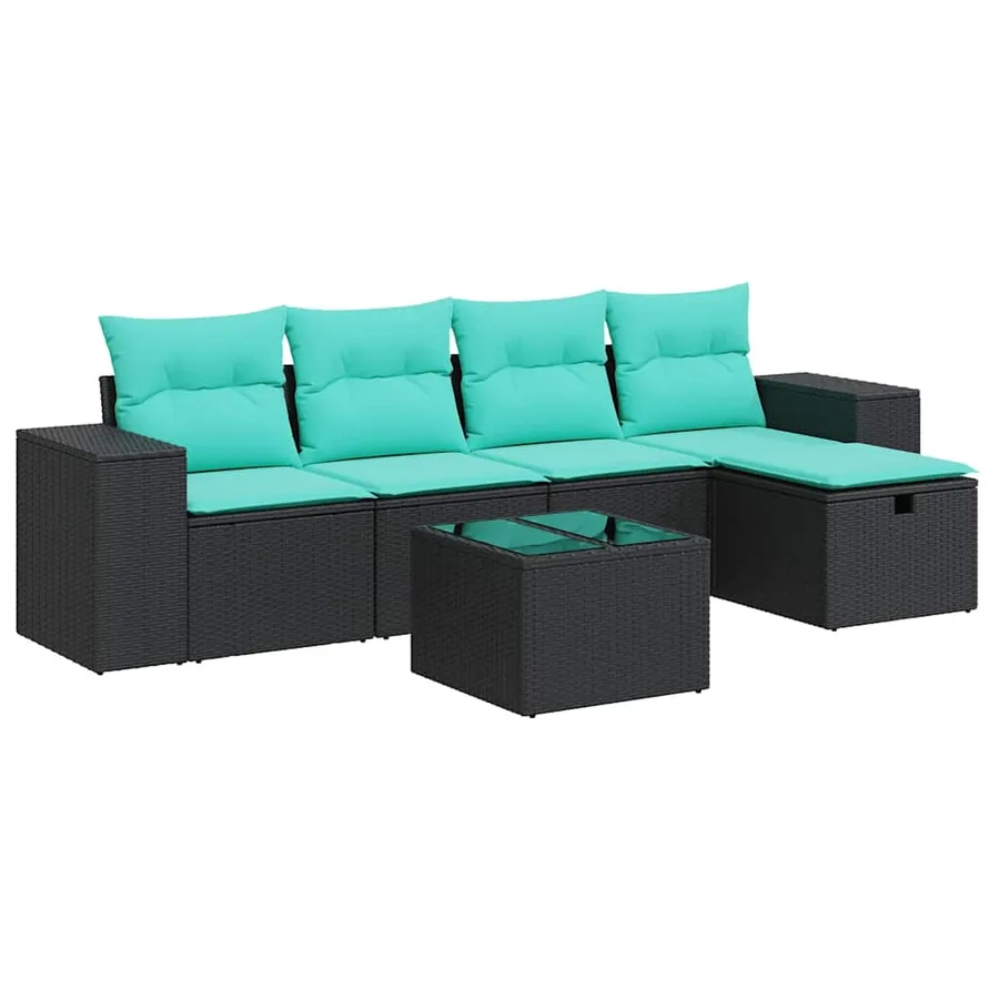 Salon de jardin 6 pcs avec coussins noir résine tressée - 2