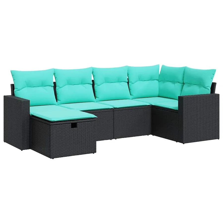 Salon de jardin 6 pcs avec coussins noir résine tressée - 2