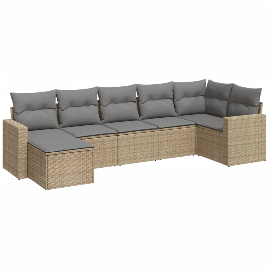 Salon de jardin avec coussins 7 pcs beige résine tressée - 2