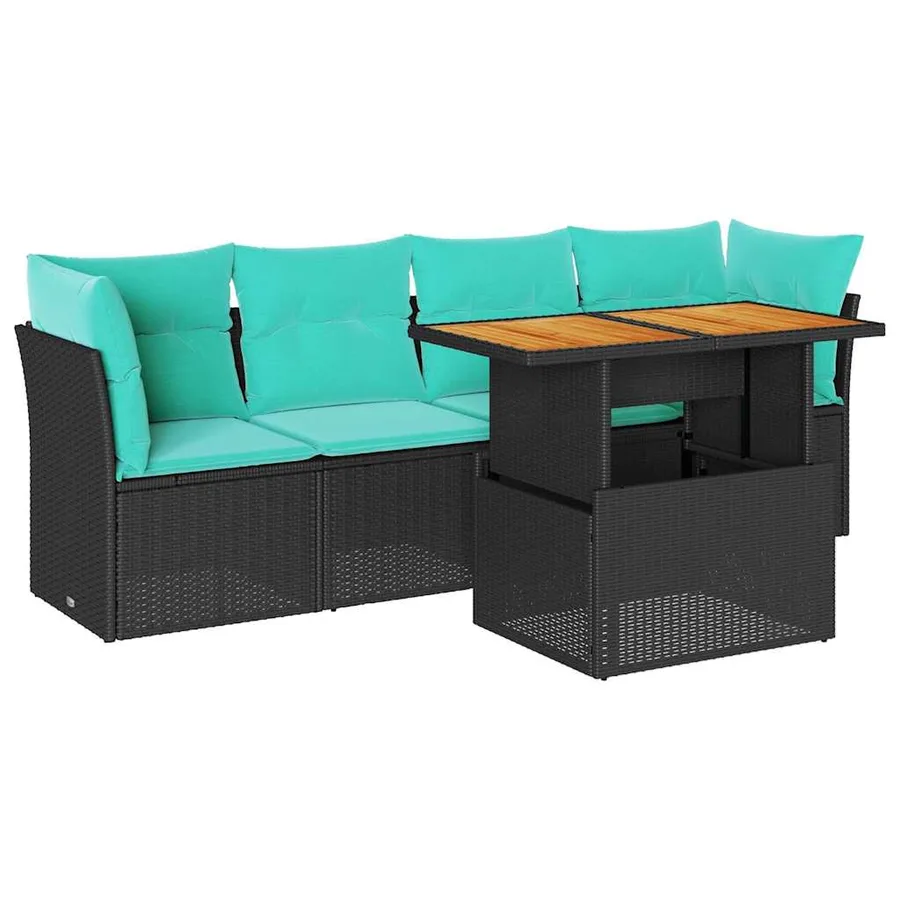 Salon de jardin 5 pcs avec coussins noir résine tressée - 2