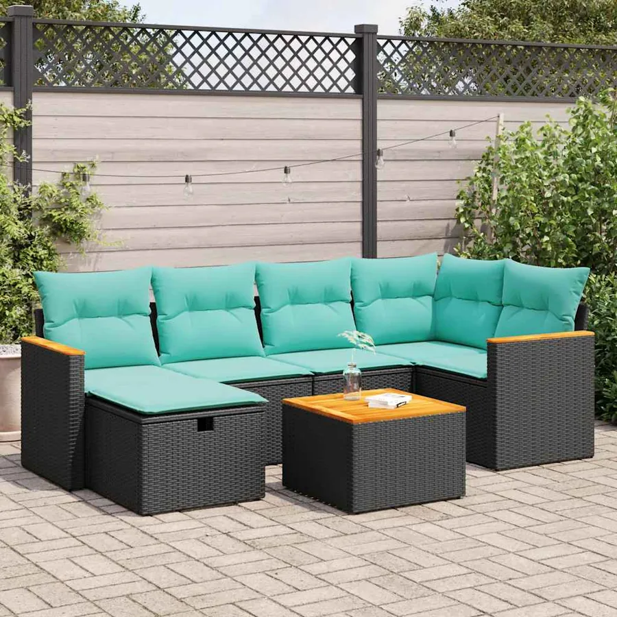 Salon de jardin 7 pcs avec coussins noir résine tressée 55 x 62 x 69 cm - 59,6 kg