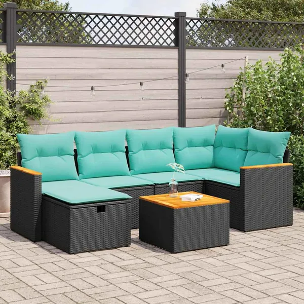 Salon de jardin 7 pcs avec coussins noir résine tressée 55 x 62 x 69 cm - 59,6 kg