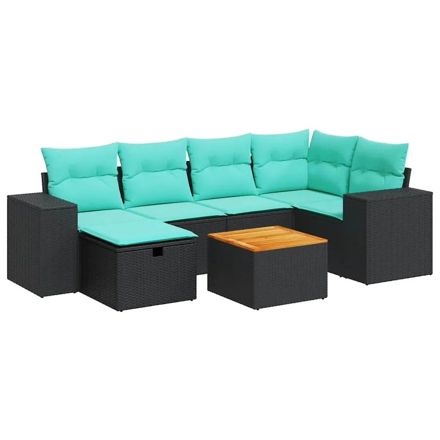 Salon de jardin 7 pcs avec coussins noir résine tressée 55 x 62 x 69 cm - 62,6 kg - 2