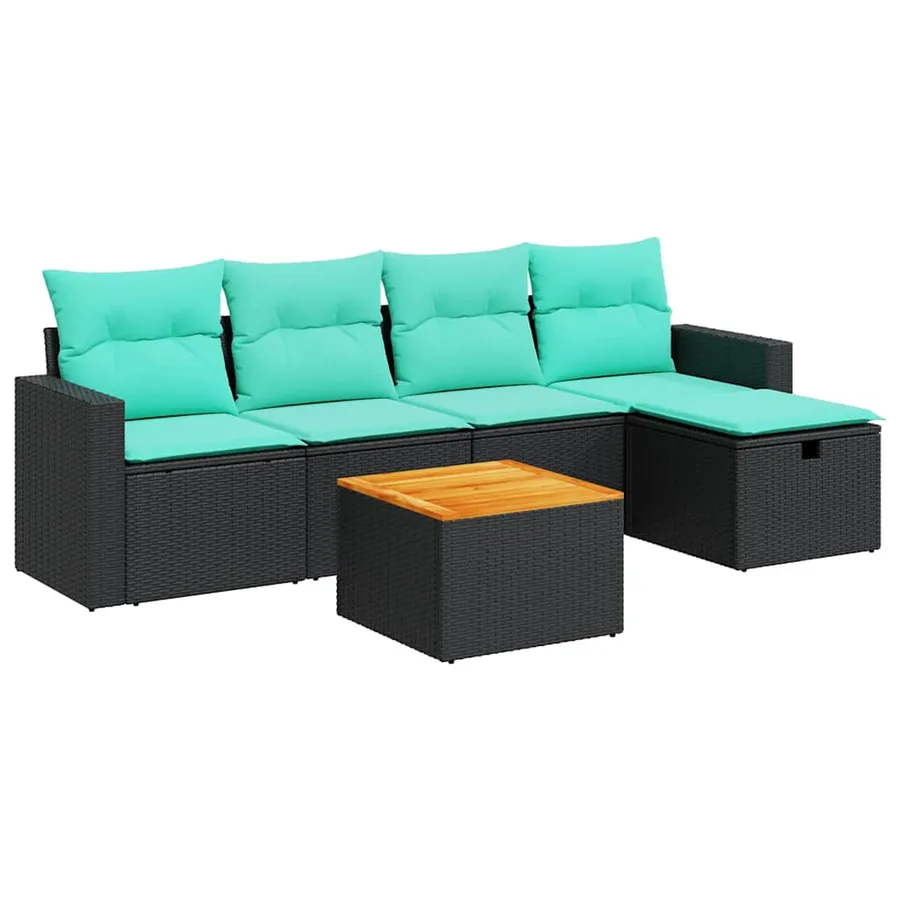 Salon de jardin 6 pcs avec coussins noir résine tressée - 2