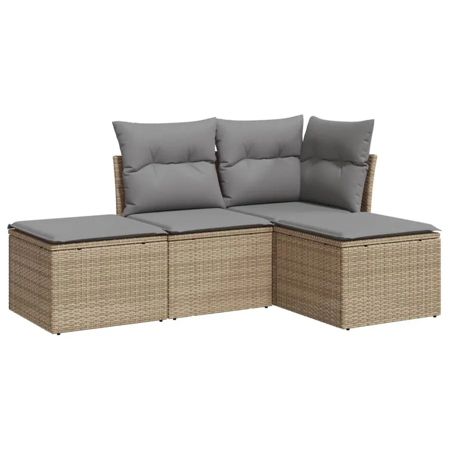 Salon de jardin avec coussins 4 pcs beige résine tressée - 2
