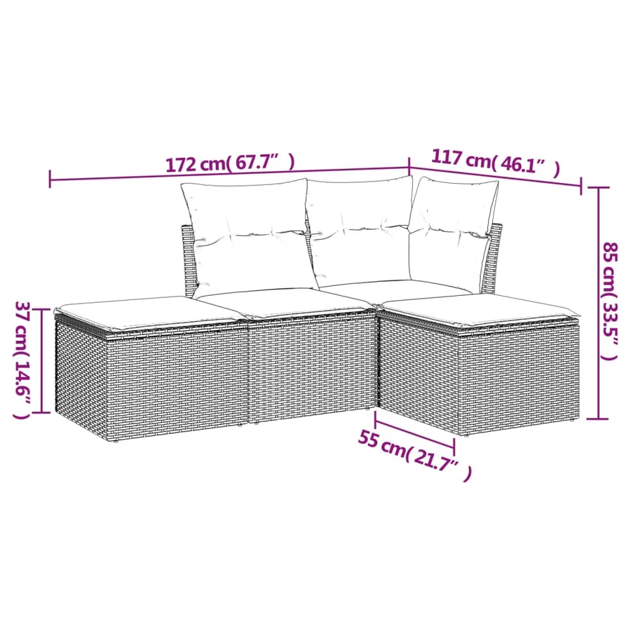 Salon de jardin avec coussins 4 pcs beige résine tressée - 3