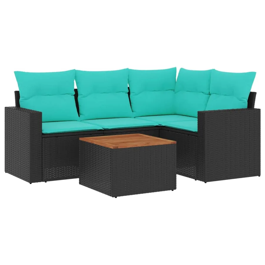 Salon de jardin 5 pcs avec coussins noir résine tressée - 2