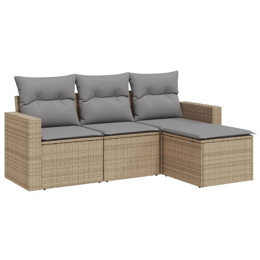 Salon de jardin avec coussins 4 pcs beige résine tressée - 2