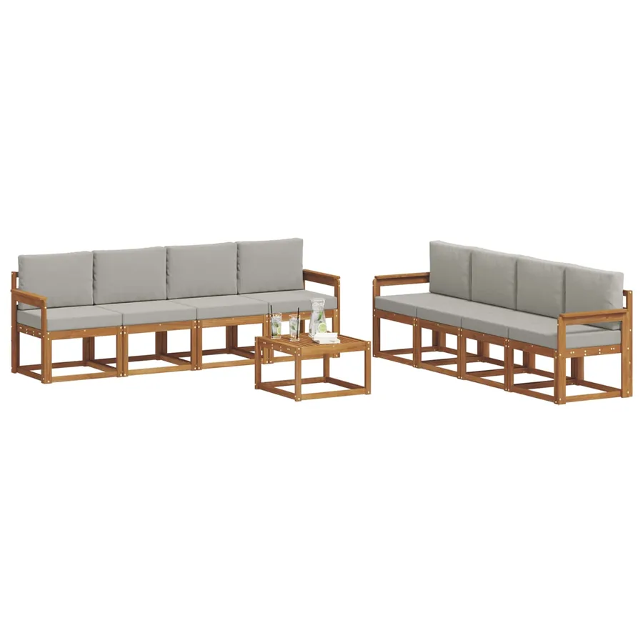 Ensemble de canapés d'extérieur 9 pcs Gris Naturel et Clair - 3