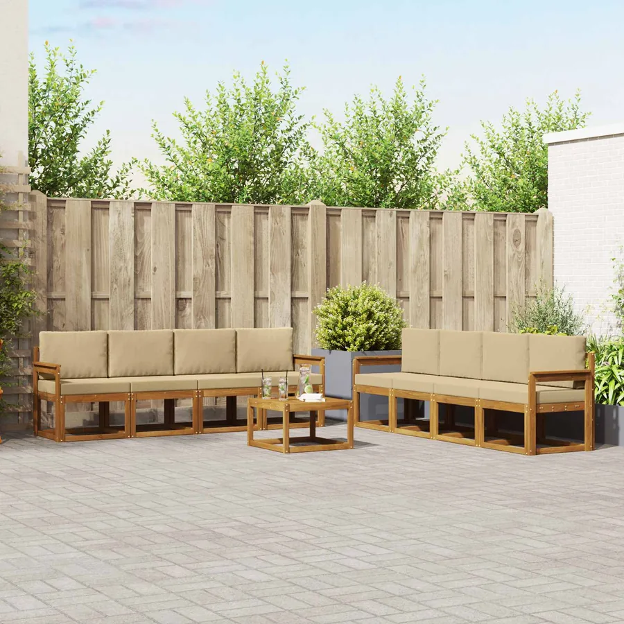 Ensemble de canapés d'extérieur 9 pcs Naturel et Beige