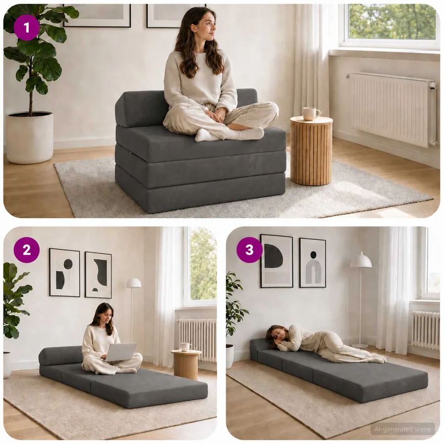 Canapé-lit pliable Gris foncé 200 x 70 x 10 cm Velours - 7