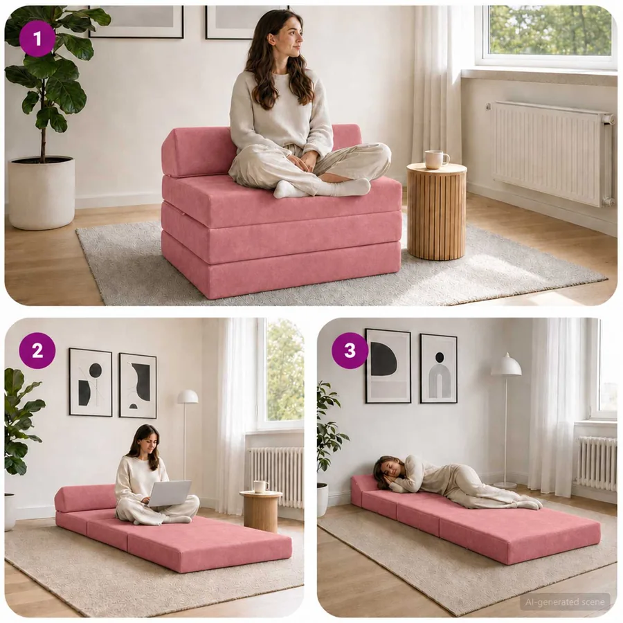 Canapé-lit pliable Rose 200 x 70 x 10 cm Velours - 7