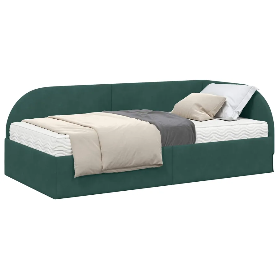 Cadre de lit d'angle avec matelas 2 pcs Vert Velours - 2