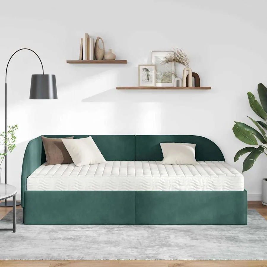 Cadre de lit d'angle avec matelas 2 pcs Vert Velours - 3