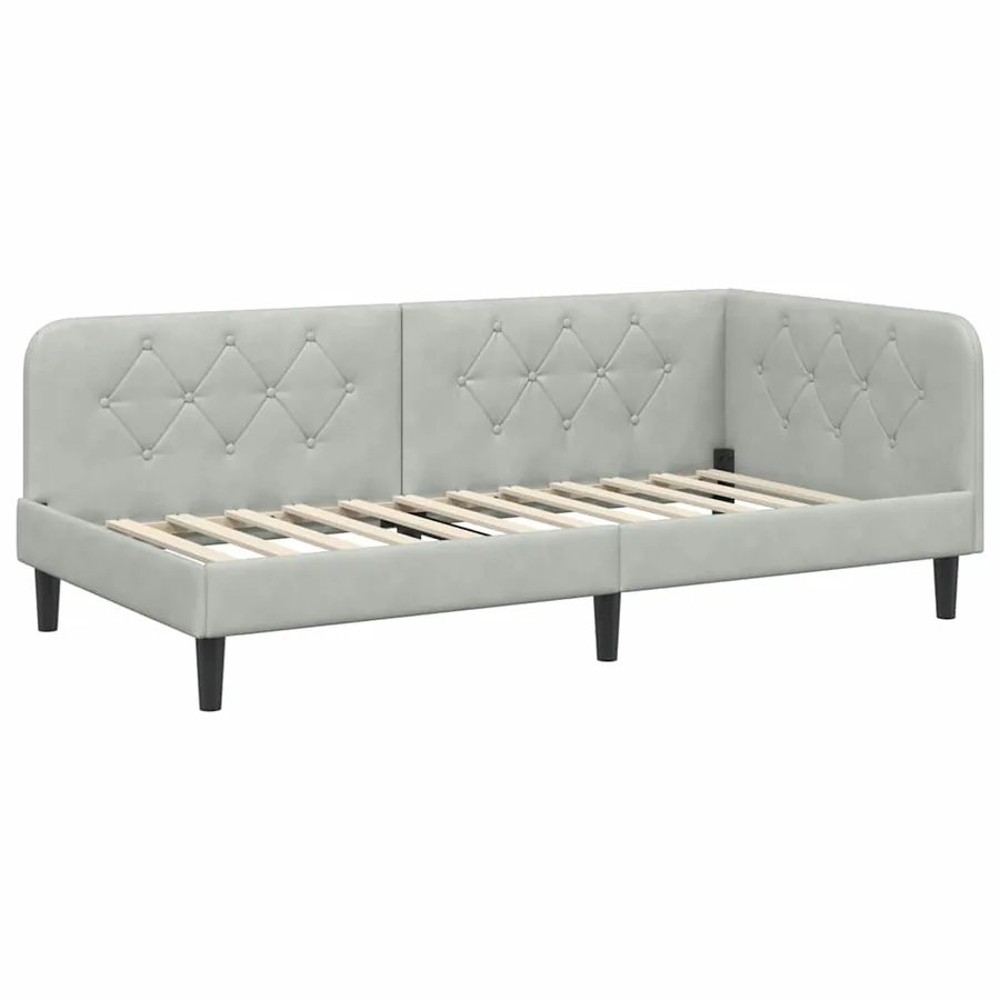 Cadre de lit d'angle Gris clair 90 x 200 cm Velours - 2