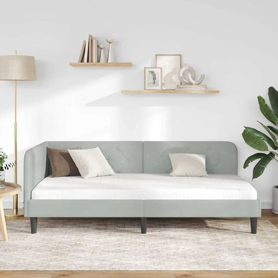 Cadre de lit d'angle Gris clair 90 x 200 cm Velours - 4