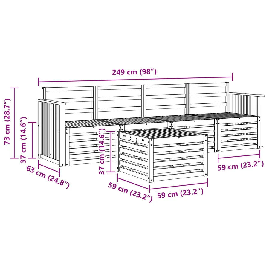 Ensembles de canapés 5 pcs Naturel Bois d'Acacia Massif - 9