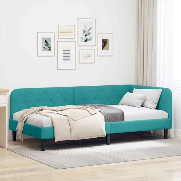 Cadre de lit d'angle Turquoise 90 x 190 cm Velours