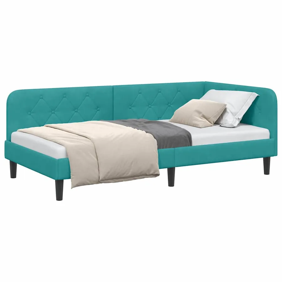 Cadre de lit d'angle Turquoise 90 x 190 cm Velours - 3