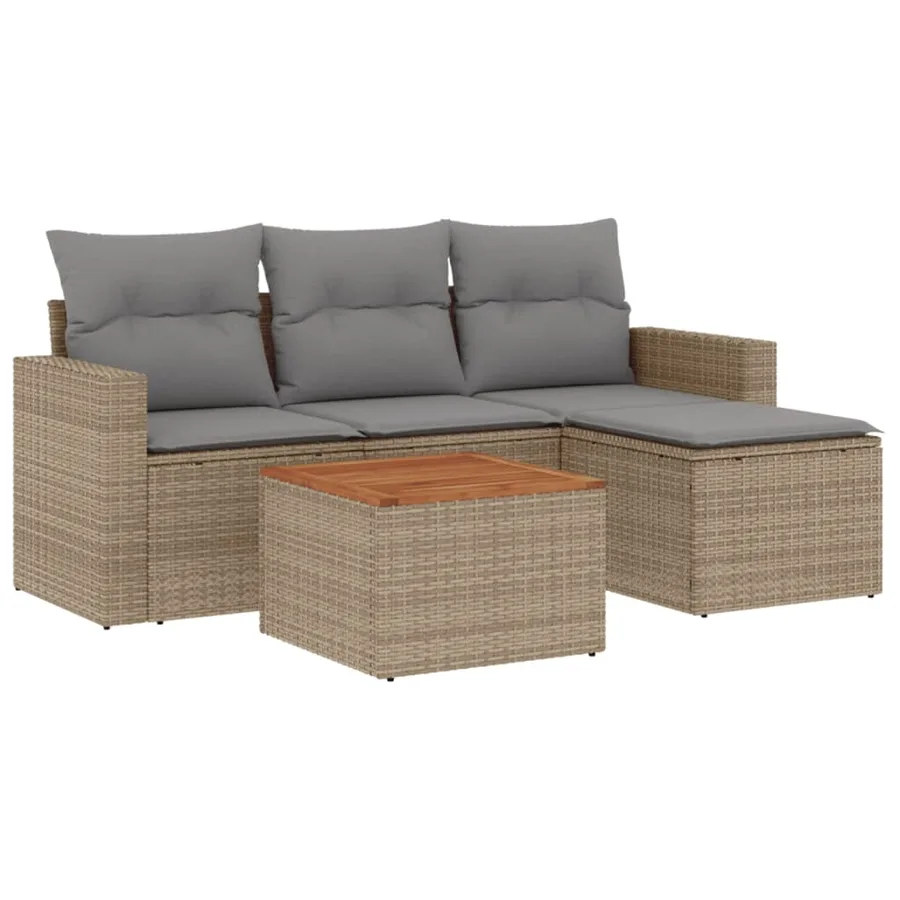 Salon de jardin avec coussins 5 pcs beige résine tressée - 2
