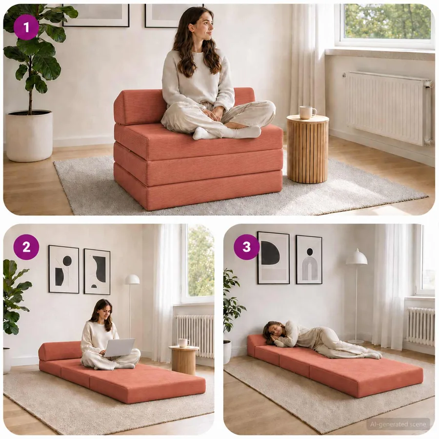 Canapé-lit pliable Rouge orange 200 x 70 x 10 cm - 7