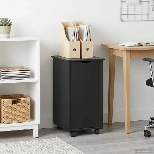 Cabinet roulant Noir 34 x 39 x 65,5 cm Bois de Pin Massif