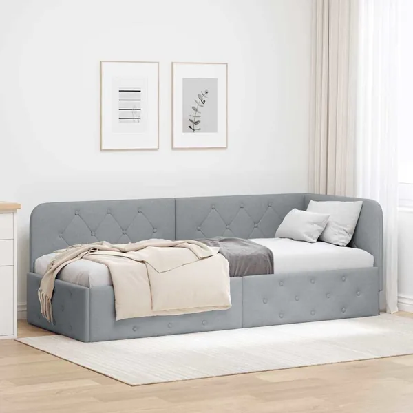 Cadre de lit d'angle Gris clair 80 x 200 cm tissu