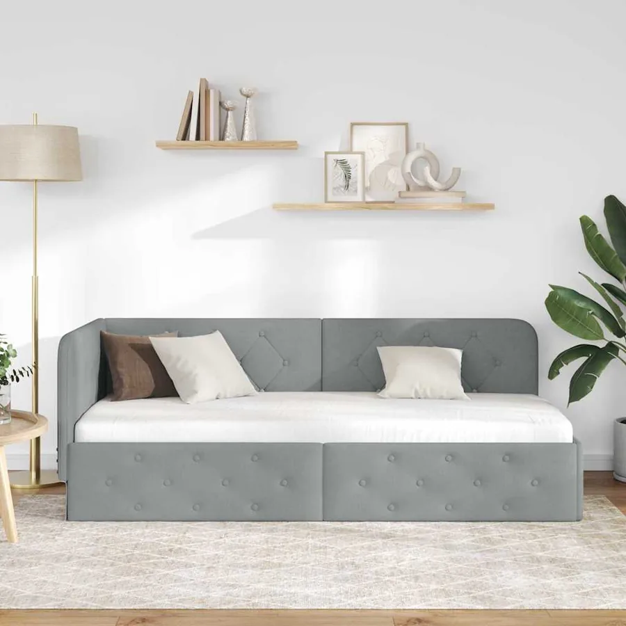 Cadre de lit d'angle Gris clair 80 x 200 cm tissu - 4