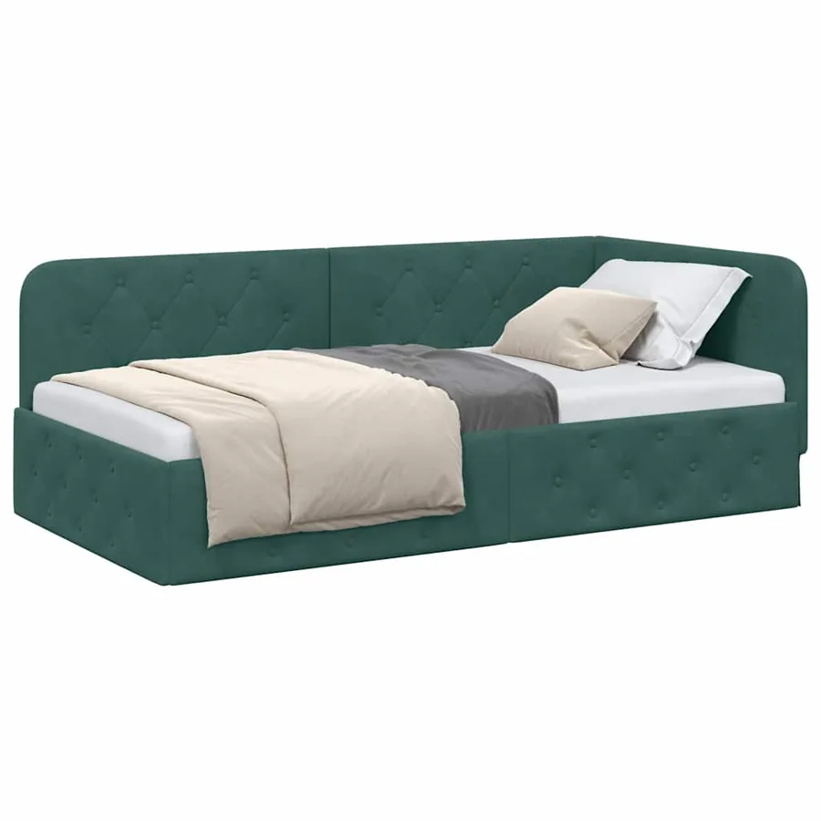 Cadre de lit d'angle Vert foncé 90 x 200 cm Velours - 3