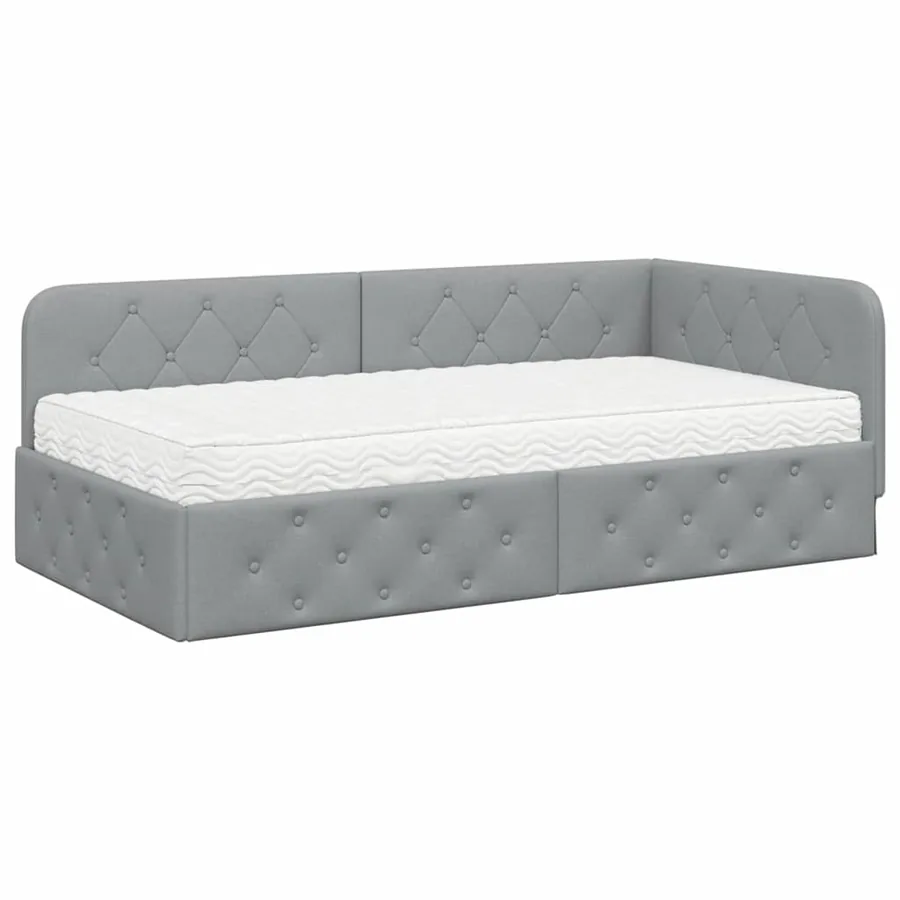 Cadre de lit d'angle Gris clair 100 x 200 cm tissu - 2