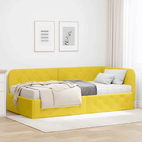 Cadre de lit d'angle Jaune 100 x 200 cm Velours