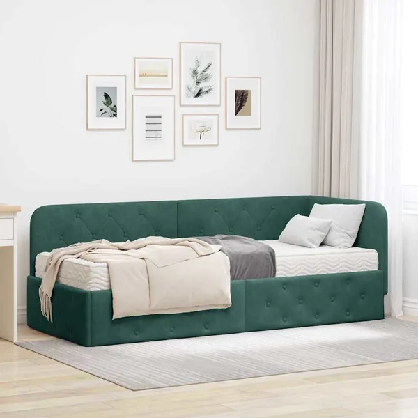 Cadre de lit d'angle Vert foncé 80 x 200 cm Velours