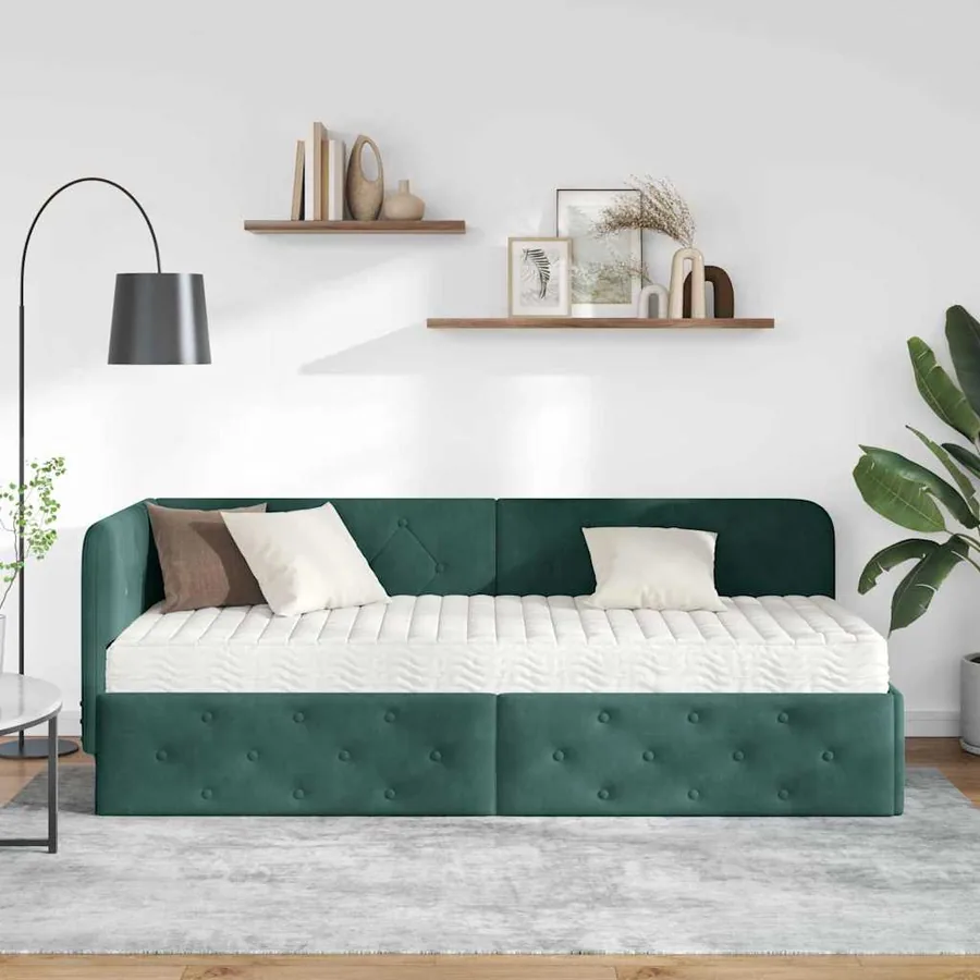Cadre de lit d'angle Vert foncé 80 x 200 cm Velours - 4