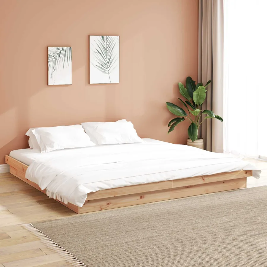 Cadre de lit Naturel 200 x 200 cm Pin massif