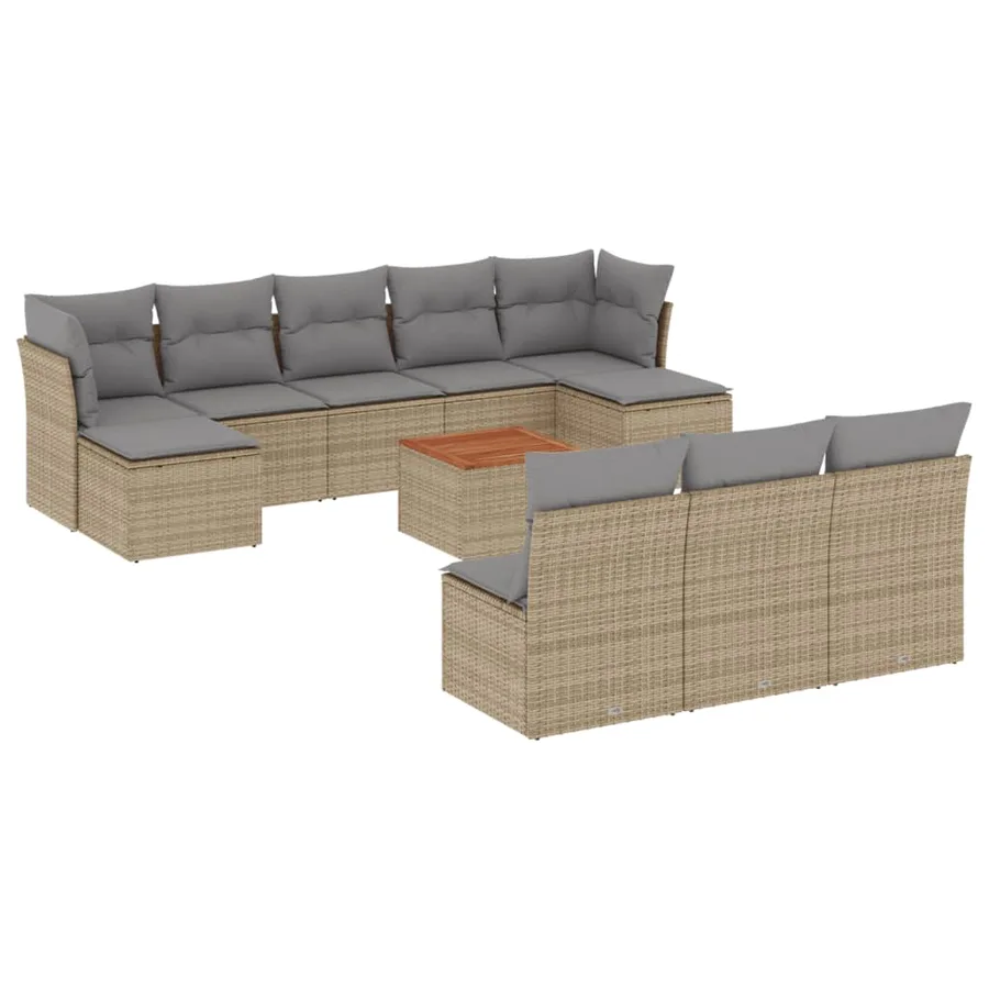 Salon de jardin 11 pcs avec coussins beige résine tressée - 2