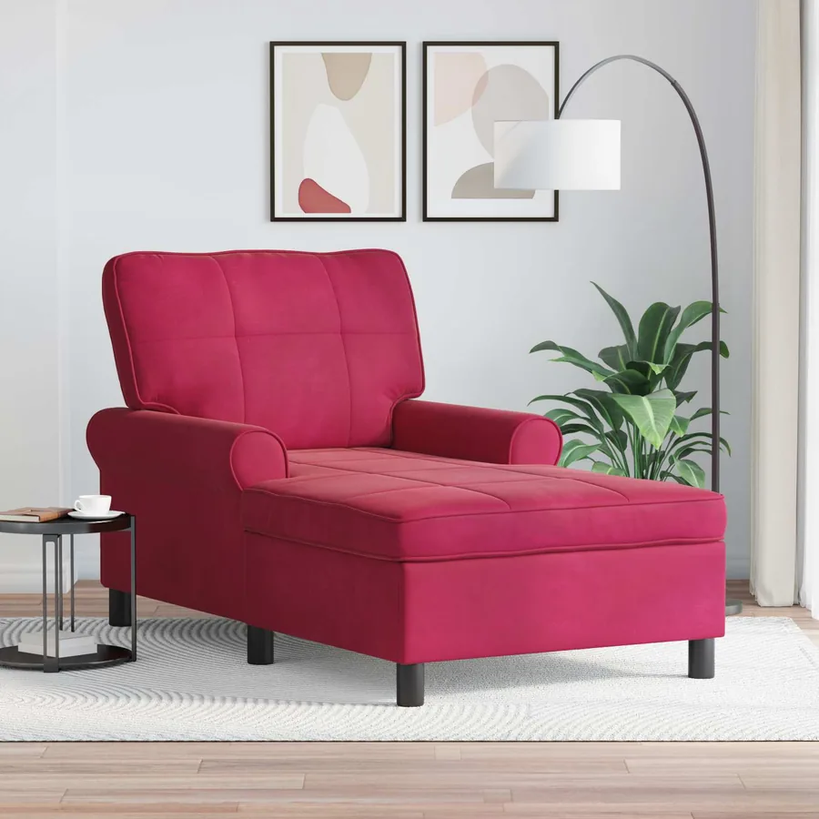 Chaise longue avec coussin Bordeaux 91 x 157 x 91 cm Velours