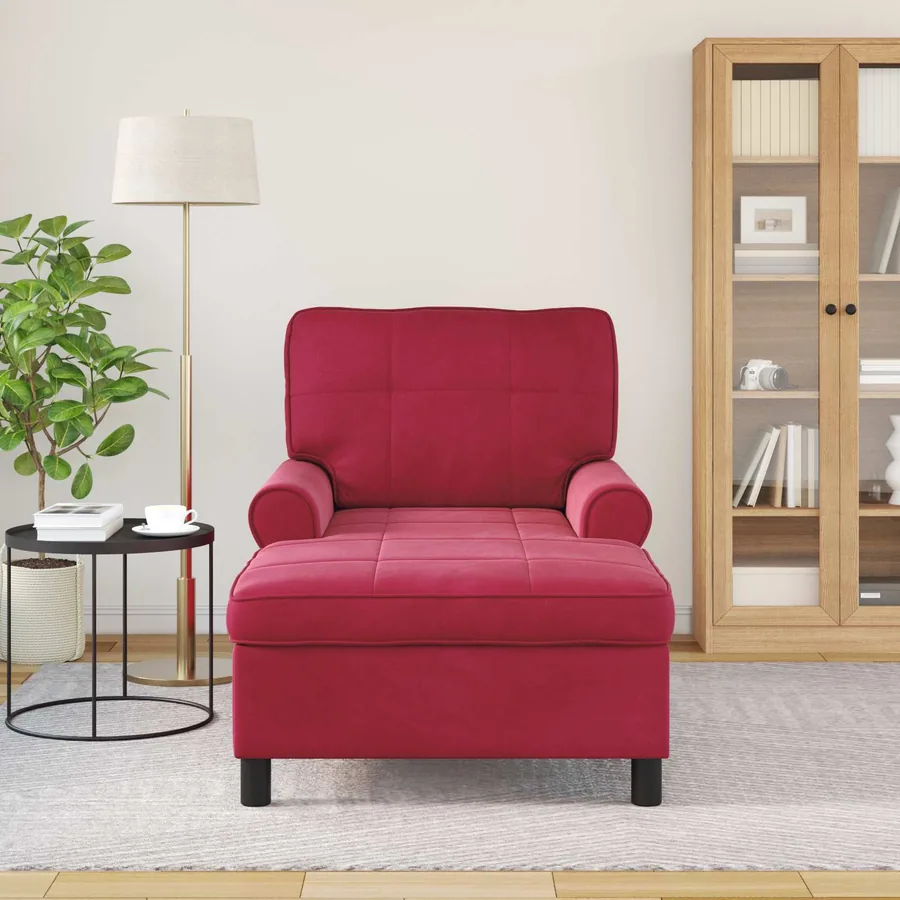 Chaise longue avec coussin Bordeaux 91 x 157 x 91 cm Velours - 3