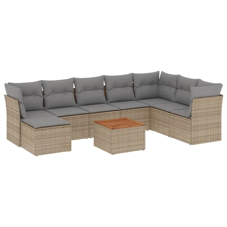 Salon de jardin avec coussins 9 pcs beige résine tressée - 2